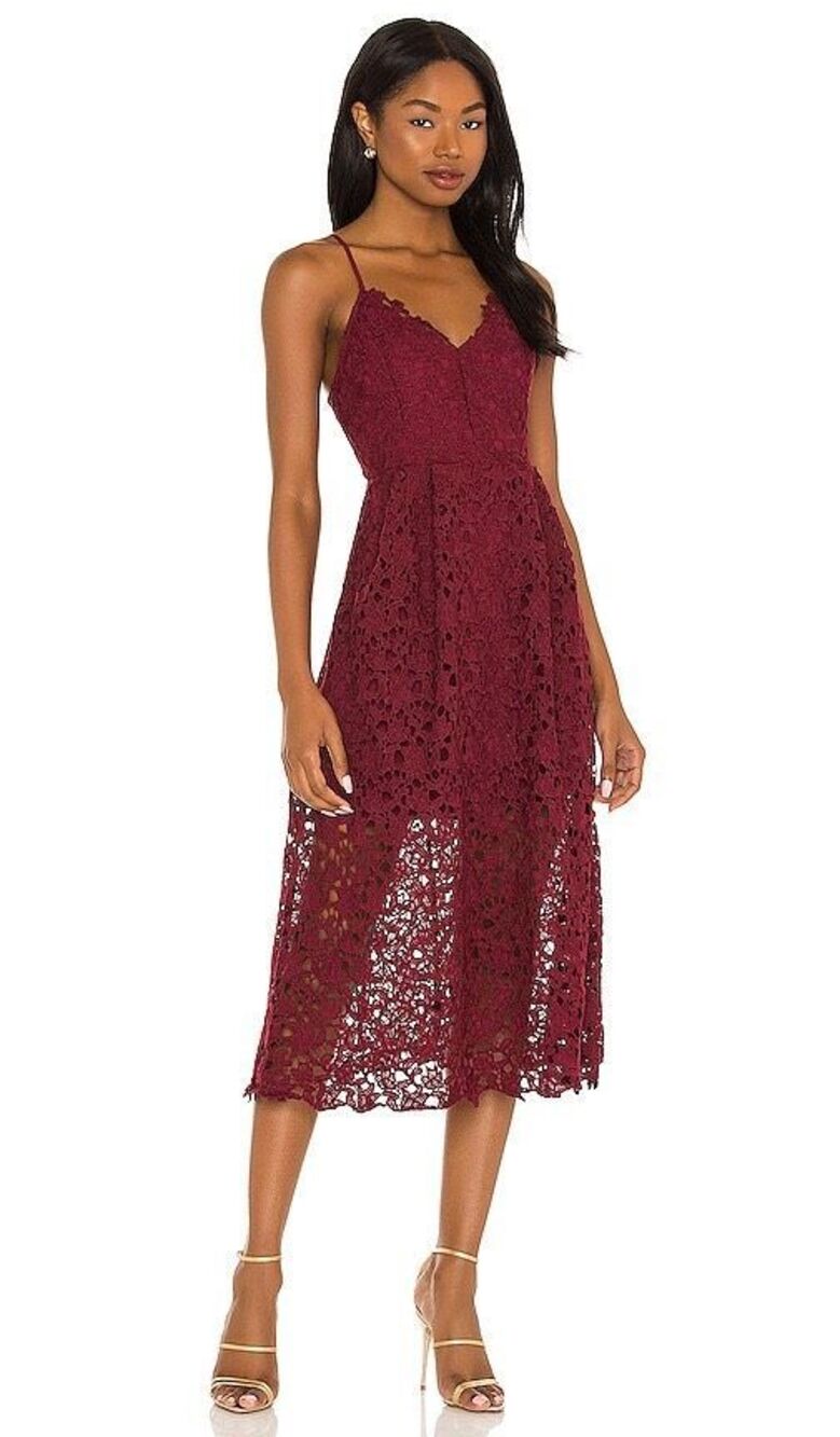 ASTR Lace A-Line Midi Romantic Feminine Party wedding Guest Dress Red Size Small